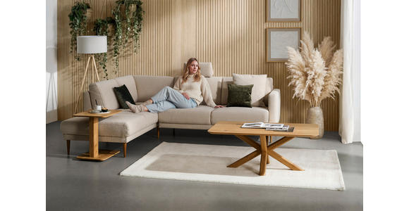 ECKSOFA  in Flachgewebe Beige  212/255 cm  - Eichefarben/Beige, KONVENTIONELL, Holz/Textil (212/255cm) - Valnatura