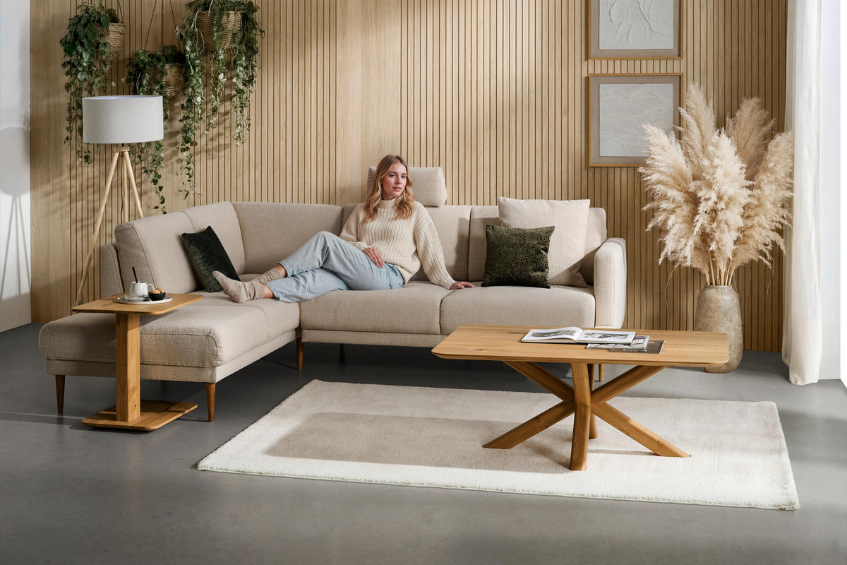 ECKSOFA  in Flachgewebe Beige  212/255 cm  - Eichefarben/Beige, KONVENTIONELL, Holz/Textil (212/255cm) - Valnatura