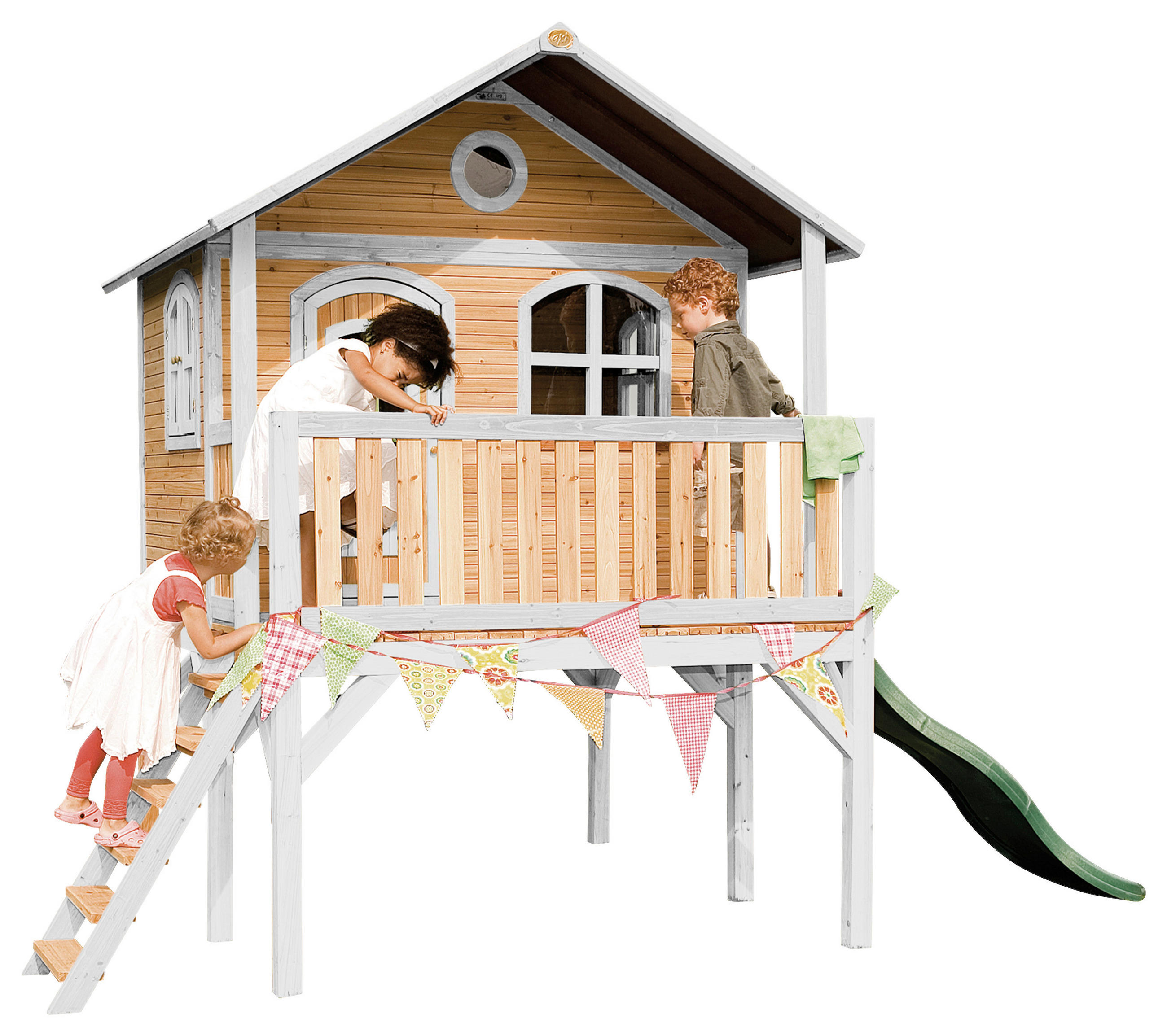 SPIELHAUS 380/274/212 cm  - Braun/Weiß, KONVENTIONELL, Holz/Kunststoff (380/274/212cm) - Ambia Garden