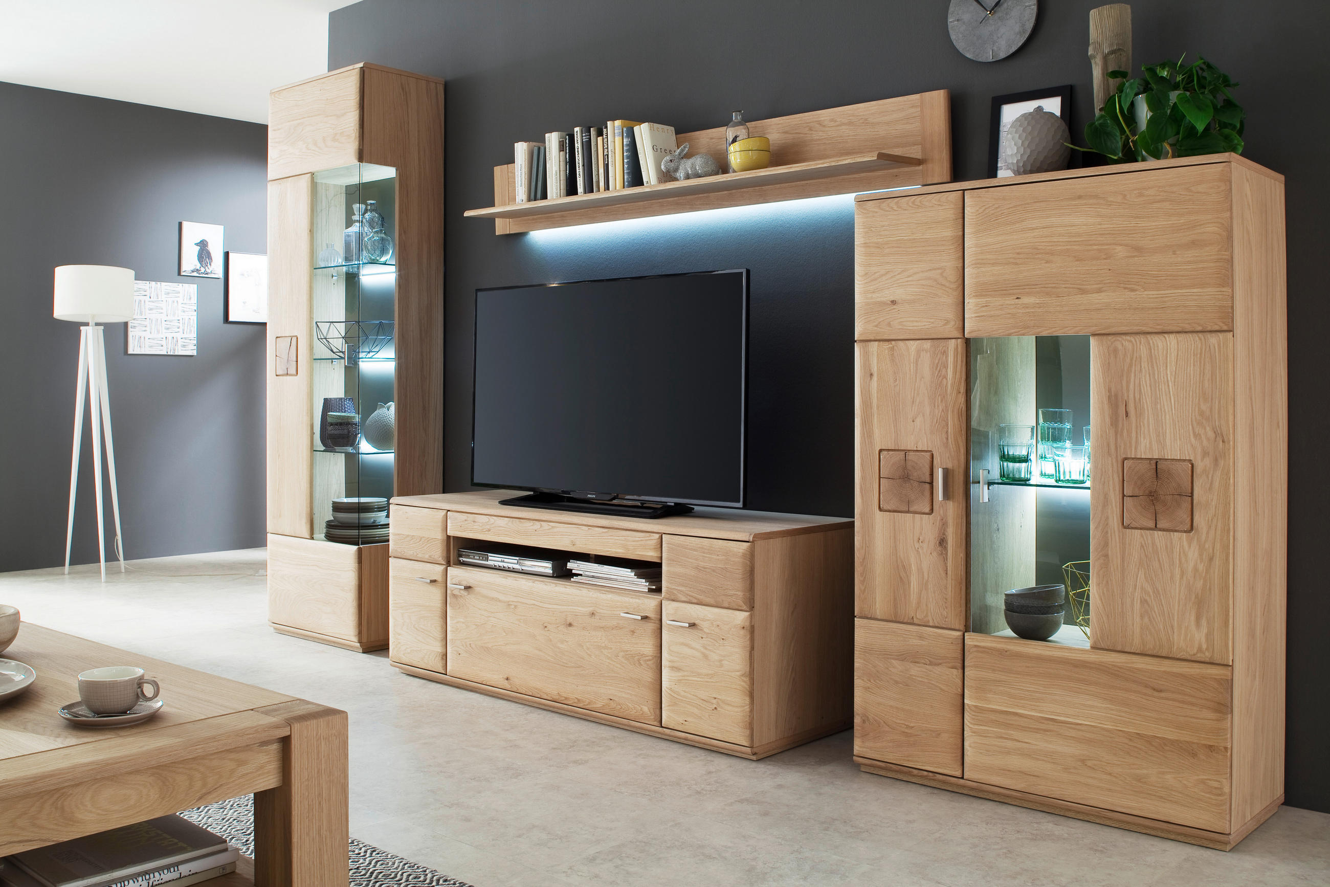 HIGHBOARD  in 90/141/38 cm  - Eichefarben/Nickelfarben, Design, Glas/Holz (90/141/38cm) - Livetastic