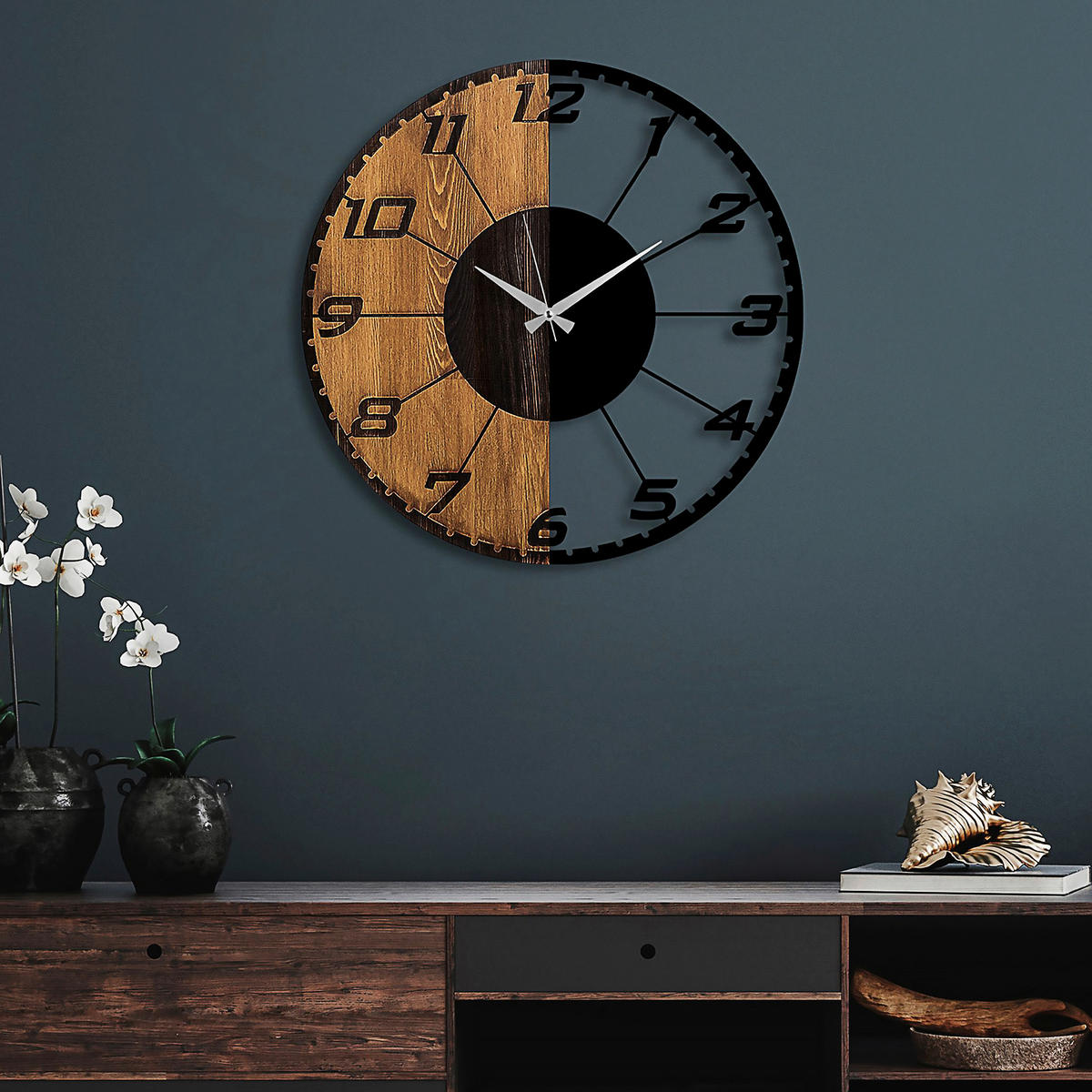 WANDUHR Schwarz, Walnussfarben 56/56/3 cm  - Walnussfarben/Schwarz, LIFESTYLE, Metall (56/56/3cm)