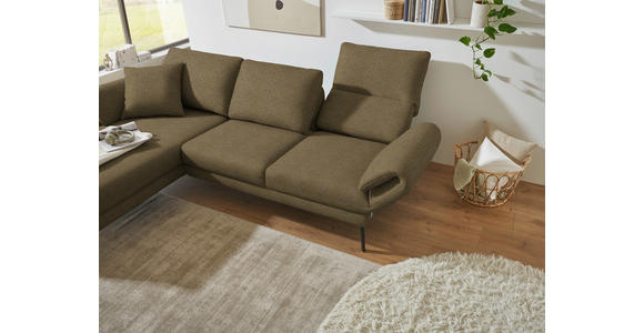 ECKSOFA  in Flachgewebe Khaki Armteilverstellung, Relaxfunktion, Drehsitzfunktion  175-224/255-365 cm  - Khaki/Schwarz, Design, Textil/Metall (175-224/255-365cm) - Dieter Knoll