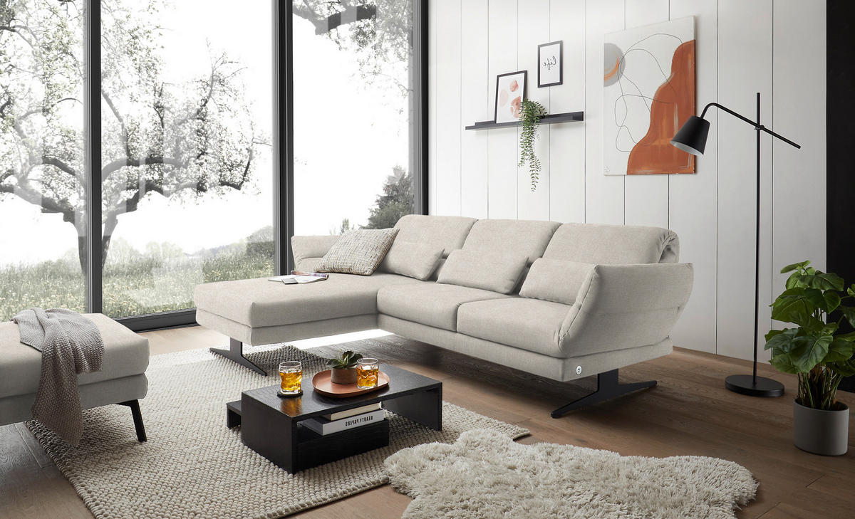 ECKSOFA  in Flachgewebe Naturfarben  176-217/279-327 cm  - Schwarz/Naturfarben, Design, Textil/Metall (176-217/279-327cm) - Dieter Knoll