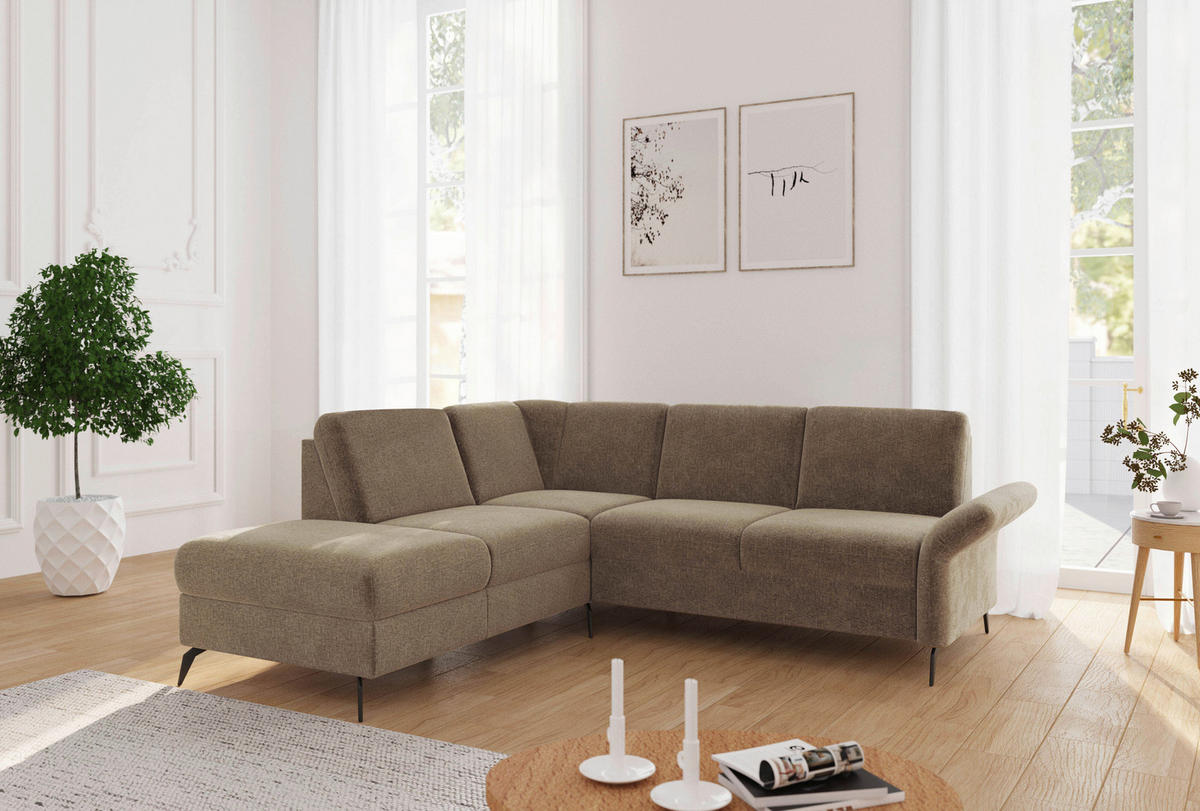 ECKSOFA ROCHELLE E Hellbraun Flachgewebe  - Hellbraun/Schwarz, KONVENTIONELL, Textil/Metall (216/240cm) - Sit & More