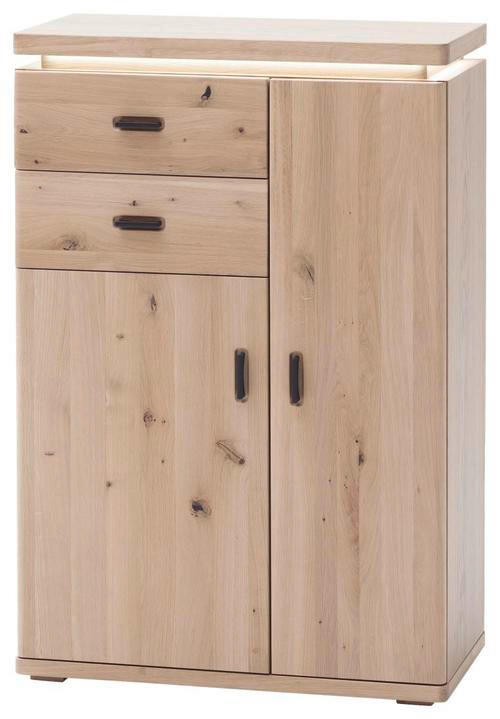 Thumbnail - Linea Natura Schuhschrank, Eiche, Metall, Eiche, furniert,furniert, massiv,massiv, 7 Fächer, 2 Schubladen, 75x111x37 cm,...