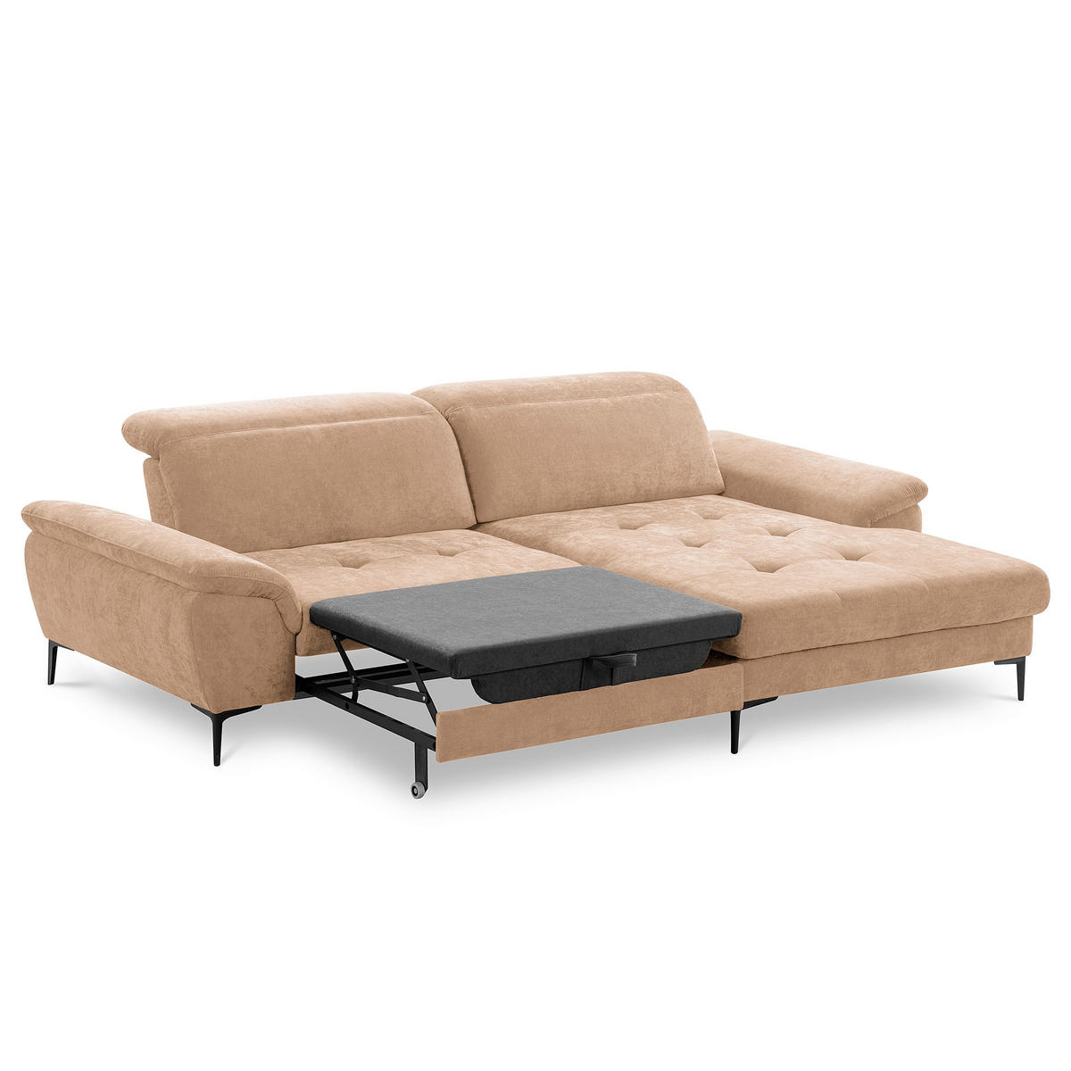 ECKSOFA  Webstoff Rotbraun  - Rotbraun/Schwarz, Design, Textil/Metall (268/195cm) - Livetastic