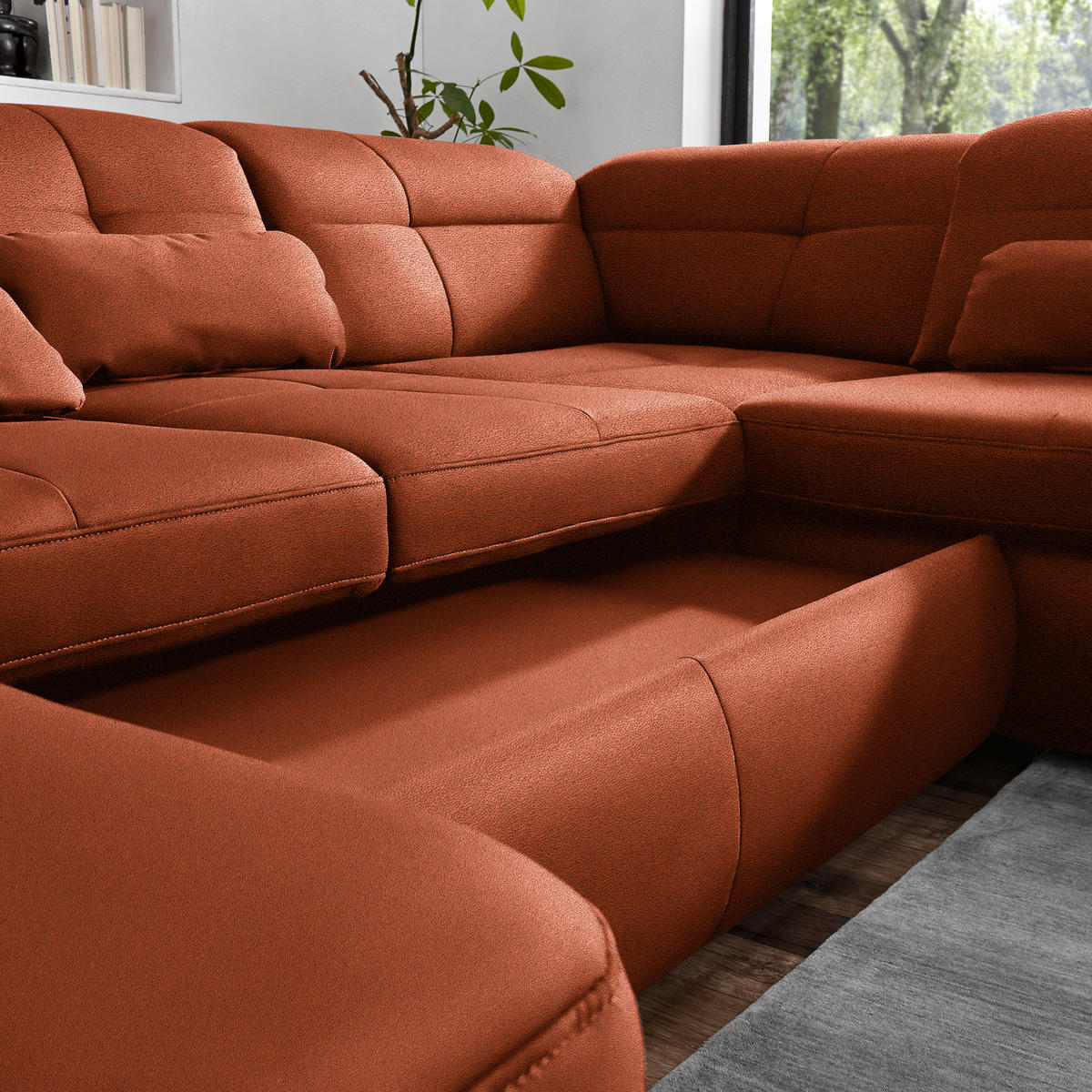 WOHNLANDSCHAFT Mikrofaser Terracotta  - Chromfarben/Terracotta, Design, Textil (195/371/260cm) - Beldomo Style