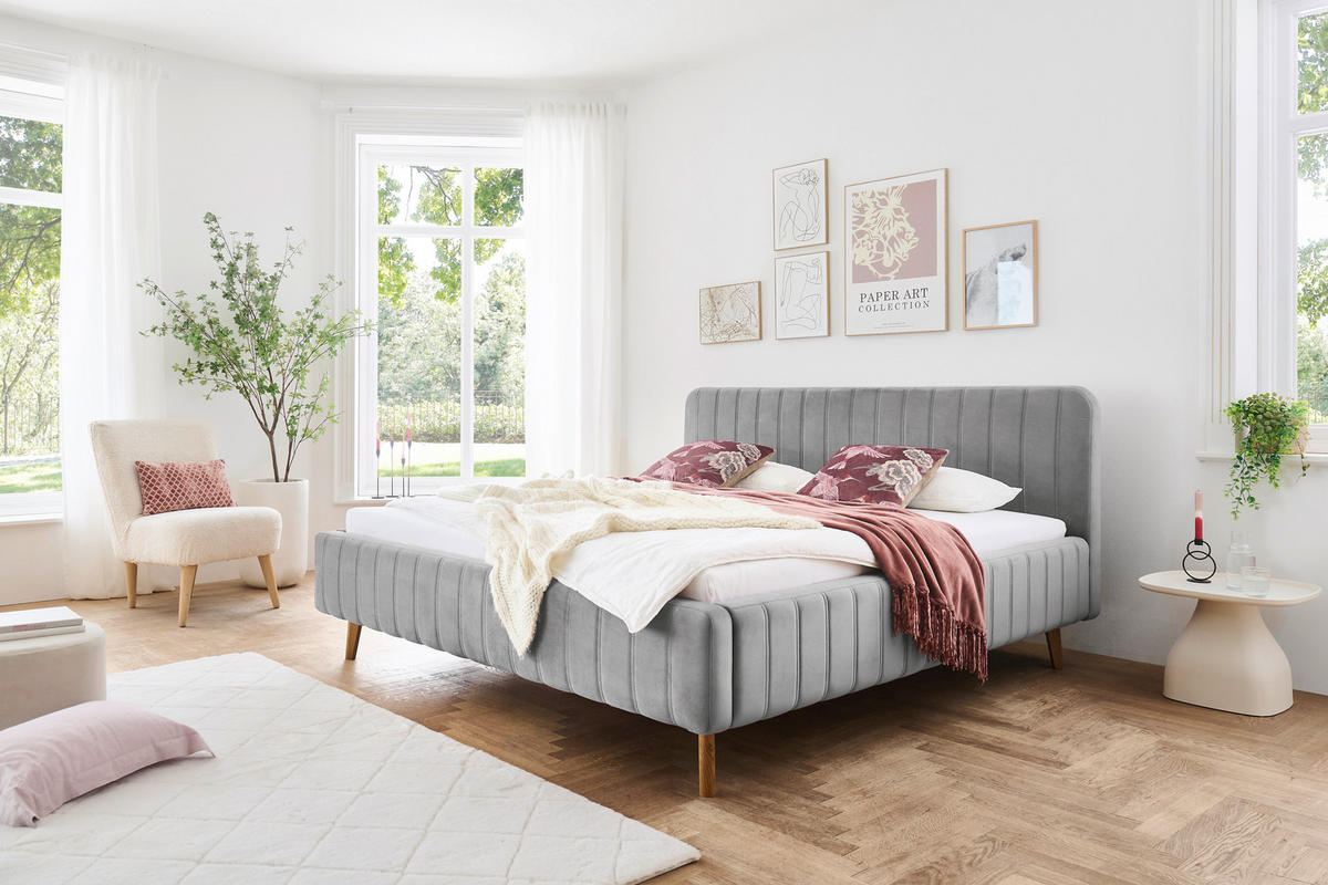 POLSTERBETT 180/200 cm,  in Grau,  - Eichefarben/Grau, MODERN, Holz/Textil (180/200cm) - Xora