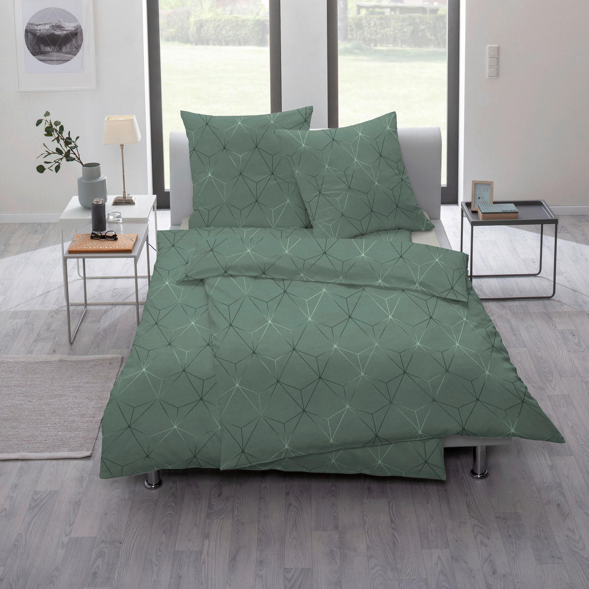 BETTWÄSCHE ATELIER Makosatin 155/220 cm  - Grün, Design, Textil (155/220cm) - Estella