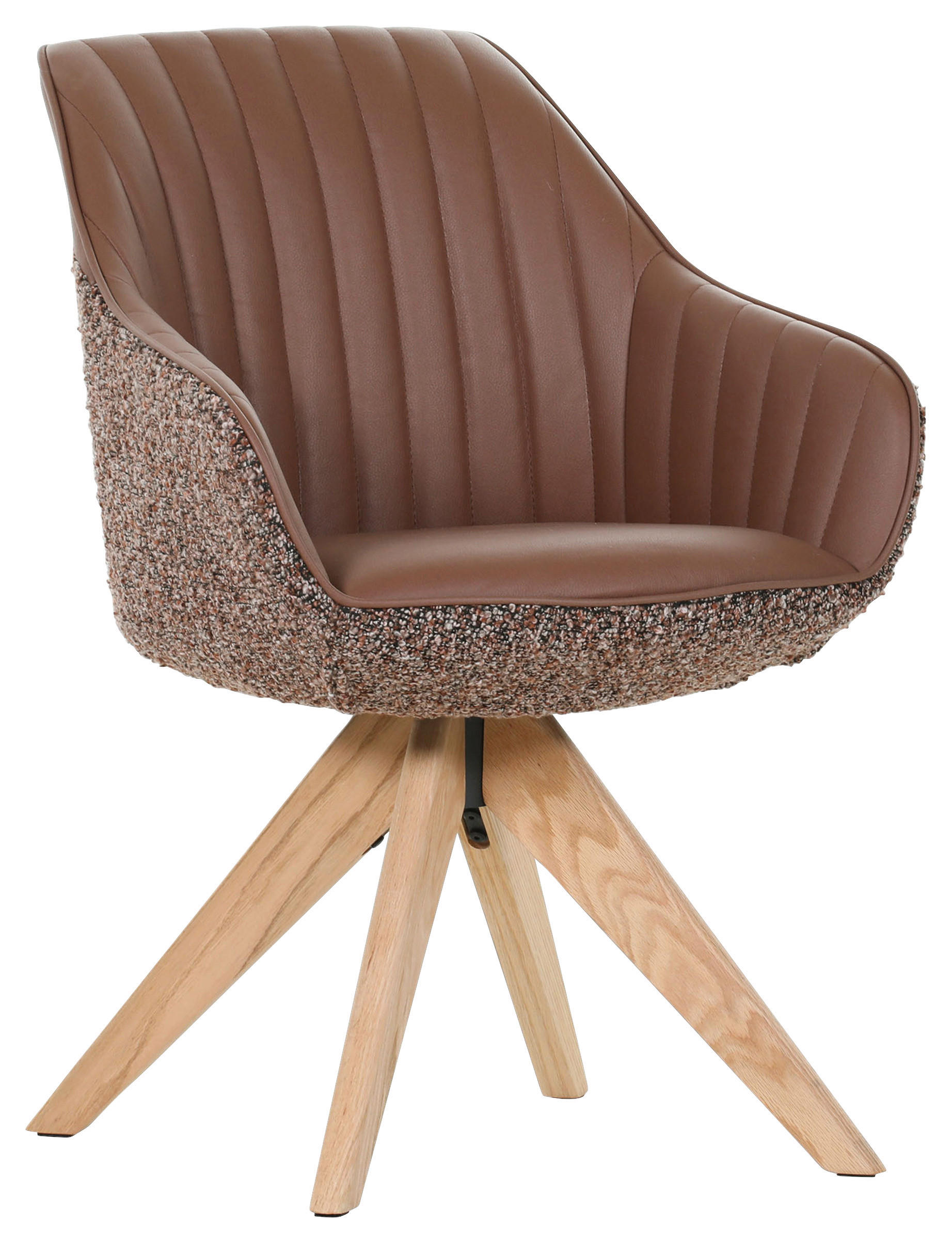 ARMLEHNSTUHL  in Chenille, Lederlook  - Eichefarben/Cognac, KONVENTIONELL, Holz/Textil (60/83/65cm) - home24