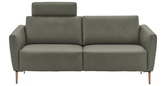 2-SITZER-SOFA  in Echtleder Grau   - Eichefarben/Beige, Natur, Leder/Holz (207/86/87cm) - Valnatura