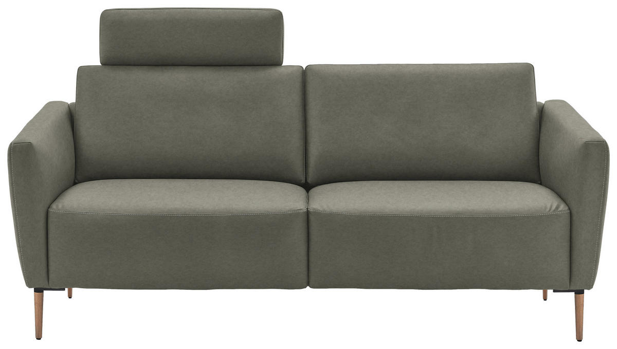 2-SITZER-SOFA  in Echtleder Grau   - Eichefarben/Beige, Natur, Leder/Holz (207/86/87cm) - Valnatura