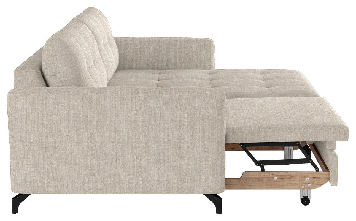 ECKSOFA in Flachgewebe, Leinenoptik Beige  - Beige/Schwarz, Design, Textil/Metall (242/170cm) - Xora