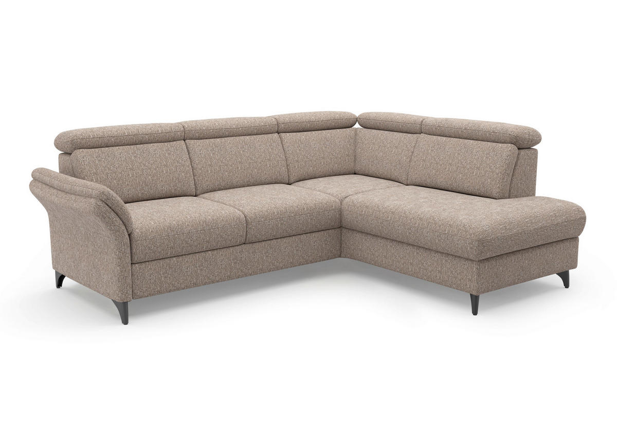ECKSOFA GLENDALE E in Chenille Cappuccino  247/193 cm  - Schwarz/Cappuccino, KONVENTIONELL, Textil/Metall (247/193cm) - Sit & More