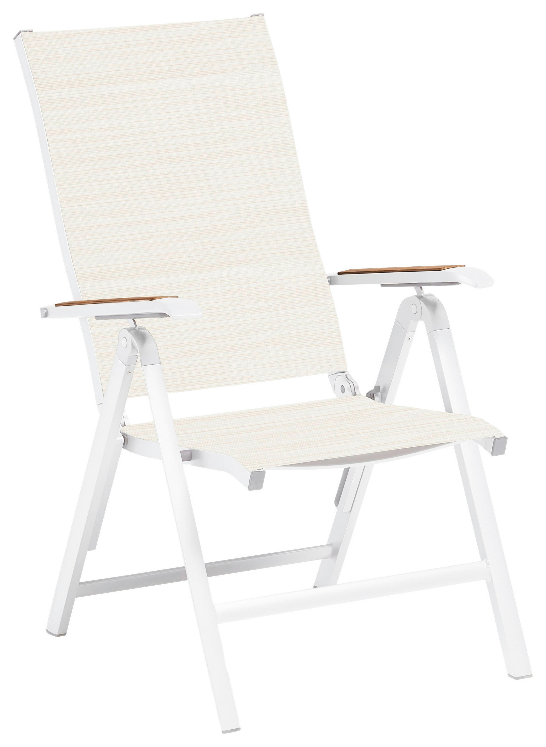 KLAPPSESSEL Netzbespannung Teakholz Hartholz Weiß, Ecru  - Ecru/Weiß, Basics, Holz/Textil (50/110/65cm) - Kettler