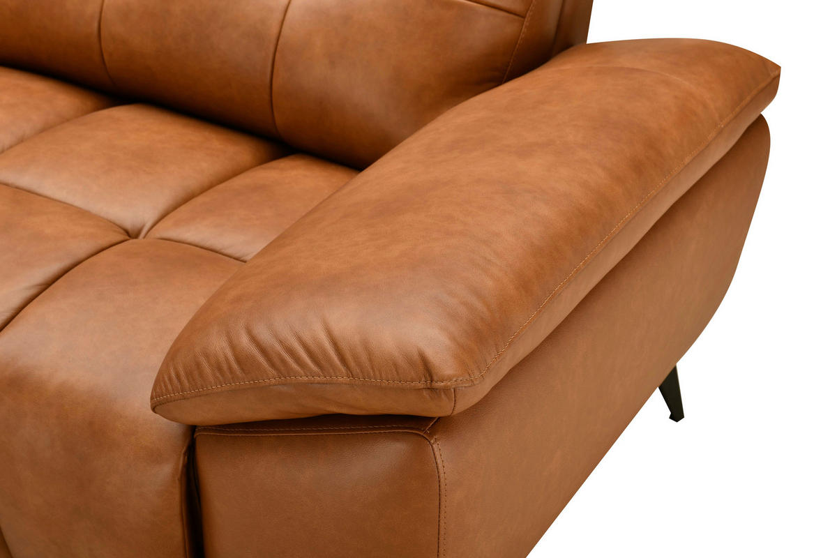 ECKSOFA Cognac Echtleder Lederlook  - Cognac/Schwarz, Design, Leder/Textil (266/86/120cm) - MID.YOU