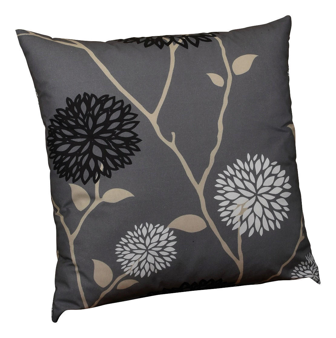 ZIERKISSEN in Grau, Schwarz, Beige Blume 50/19 cm - Beige/Schwarz, Design, Textil (50/19cm)