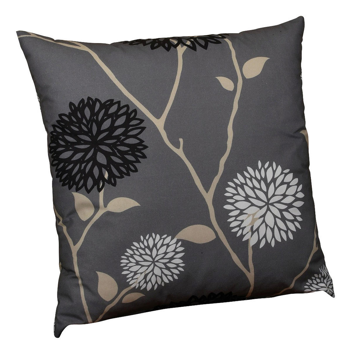ZIERKISSEN in Grau, Schwarz, Beige Blume 50/19 cm  - Beige/Schwarz, Design, Textil (50/19cm)