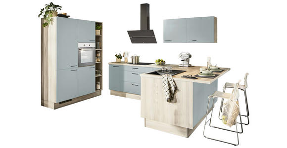 ECKKÜCHE  in Tannenholzfarben, Salbeigrün  - Salbeigrün/Tannenholzfarben, Design, Holzwerkstoff/Metall (150/280/121,6cm) - Xora