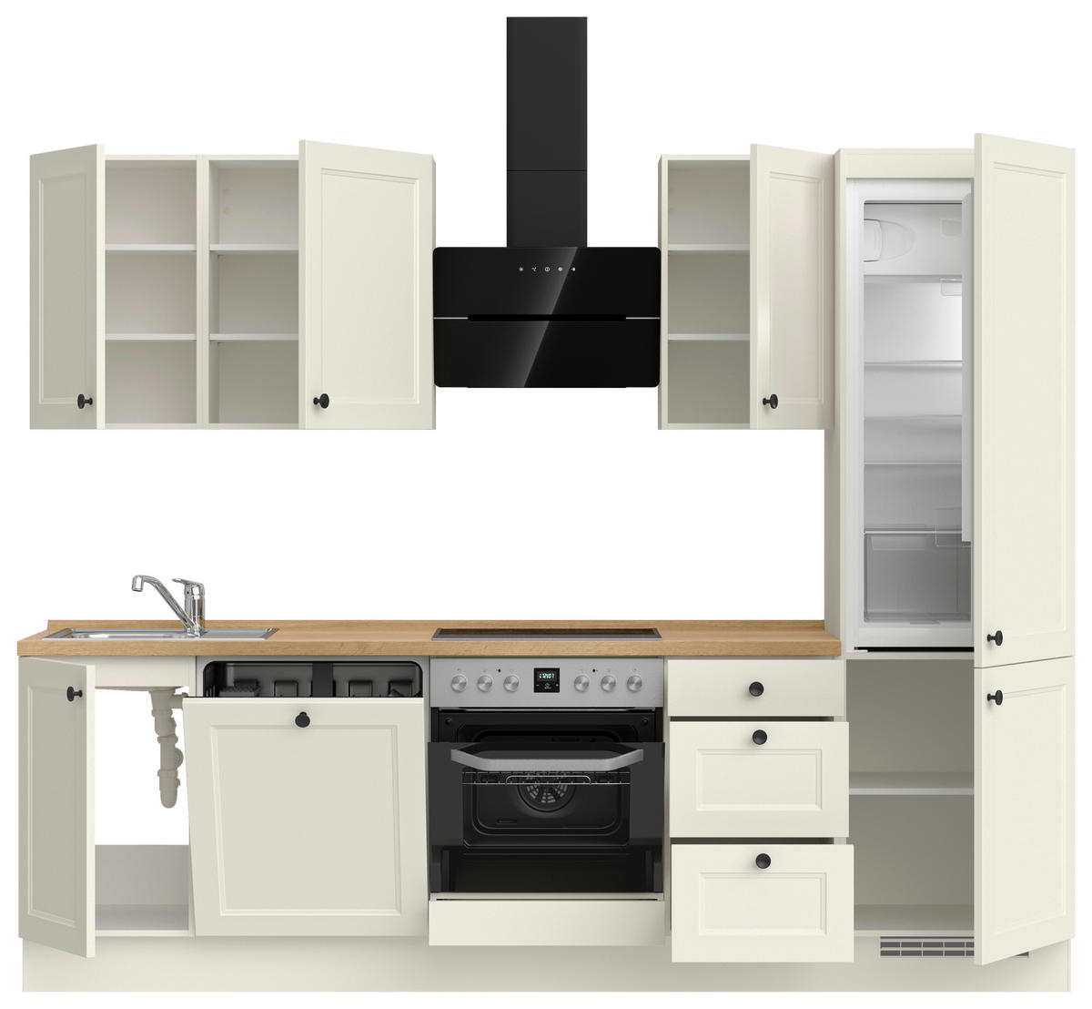 KÜCHENBLOCK Cascada 270 cm  in Weiß, Eichefarben  - Eichefarben/Schwarz, MODERN, Holzwerkstoff/Metall (270cm) - Nobilia