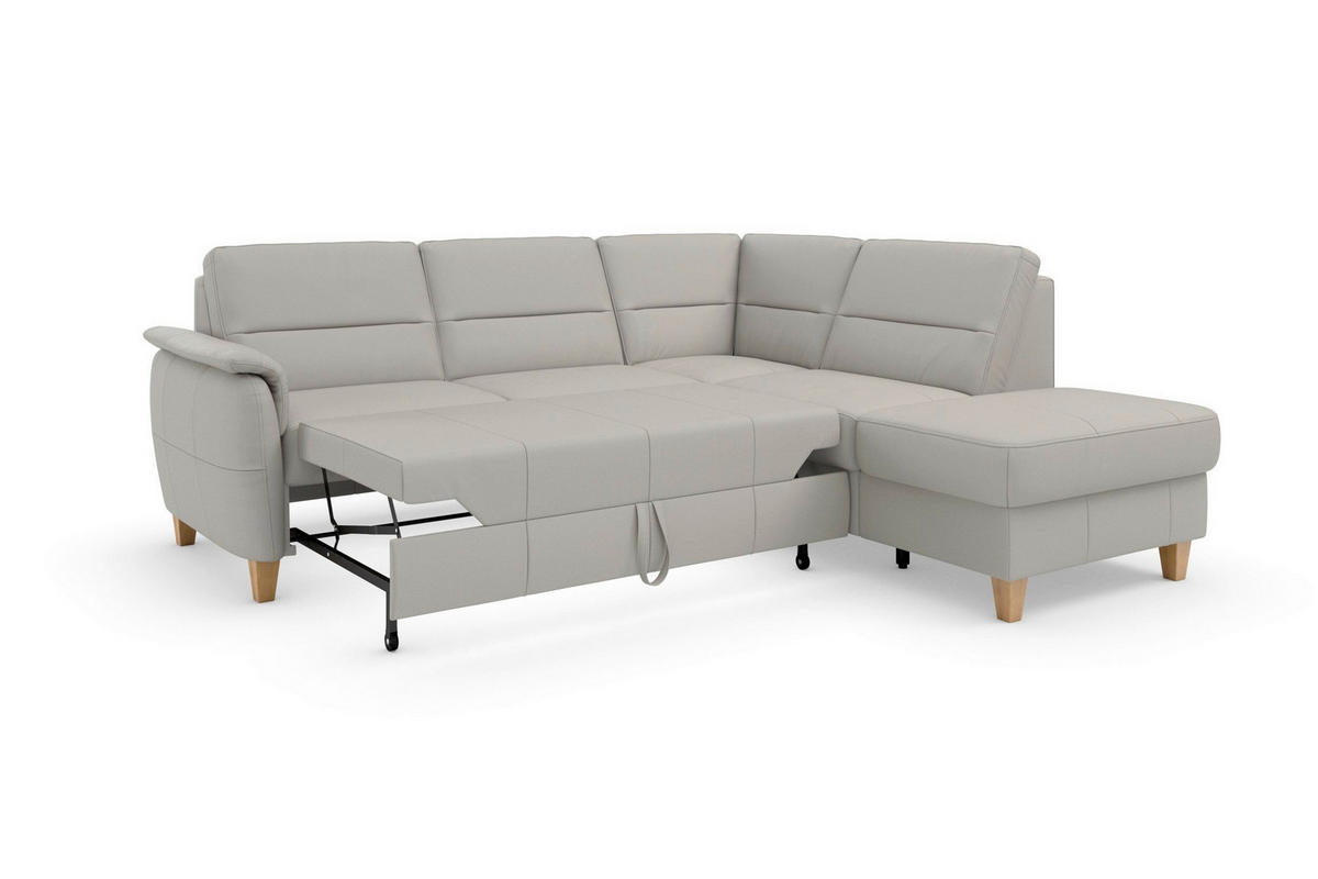 ROHOVÁ SEDAČKA, kůže, světle šedá - barvy dubu/světle šedá, Basics, dřevo/kůže (236/212cm) - Sit & More