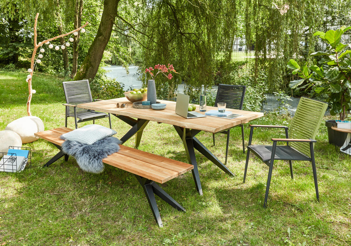 GARTENBANK 220/46/40 cm Teakholz  Aluminium  - Anthrazit/Teakfarben, Design, Holz/Metall (220/46/40cm) - Musterring