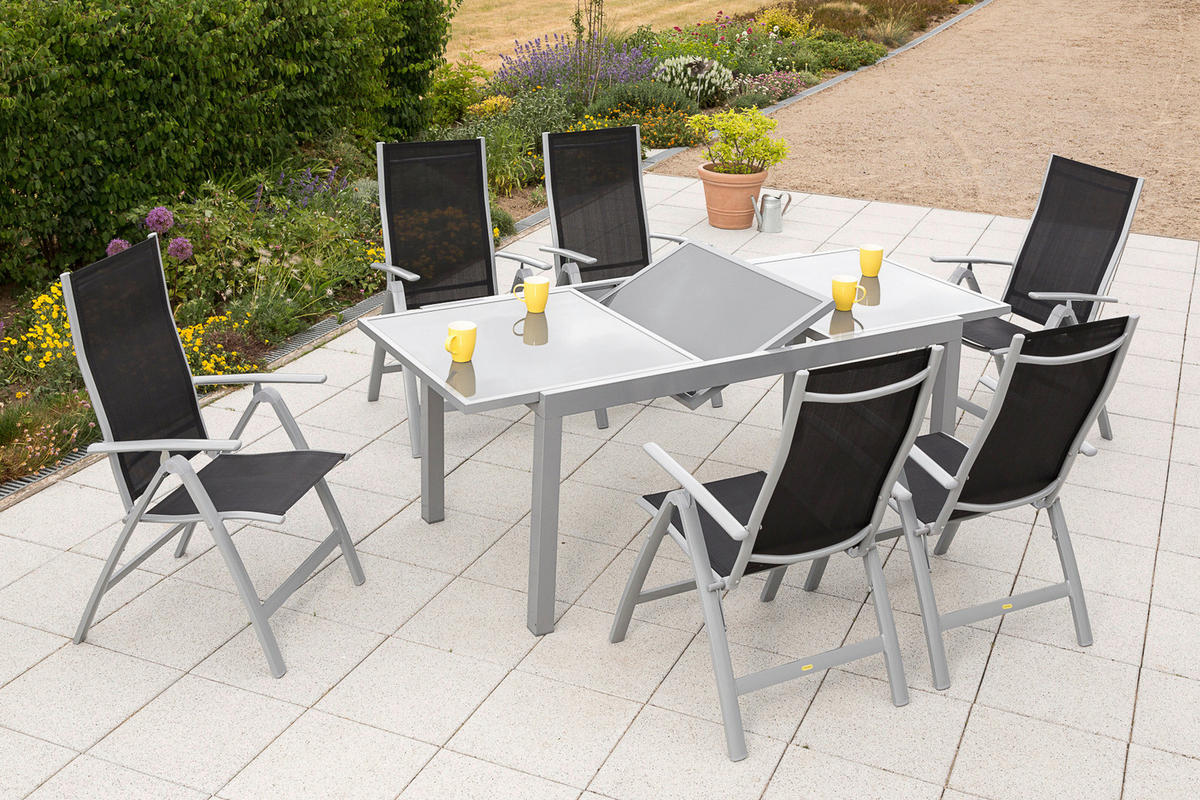 GARTENSET 7-teilig  - Silberfarben/Schwarz, MODERN, Textil/Metall - Gardenson