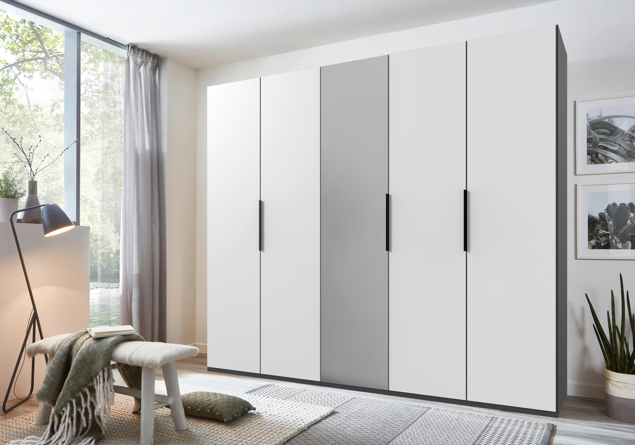 DREHTÜRENSCHRANK in Graphitfarben, Weiss  - Weiss/Schwarz, Konventionell, Holzwerkstoff/Metall (250/236/58cm) - Hom`in
