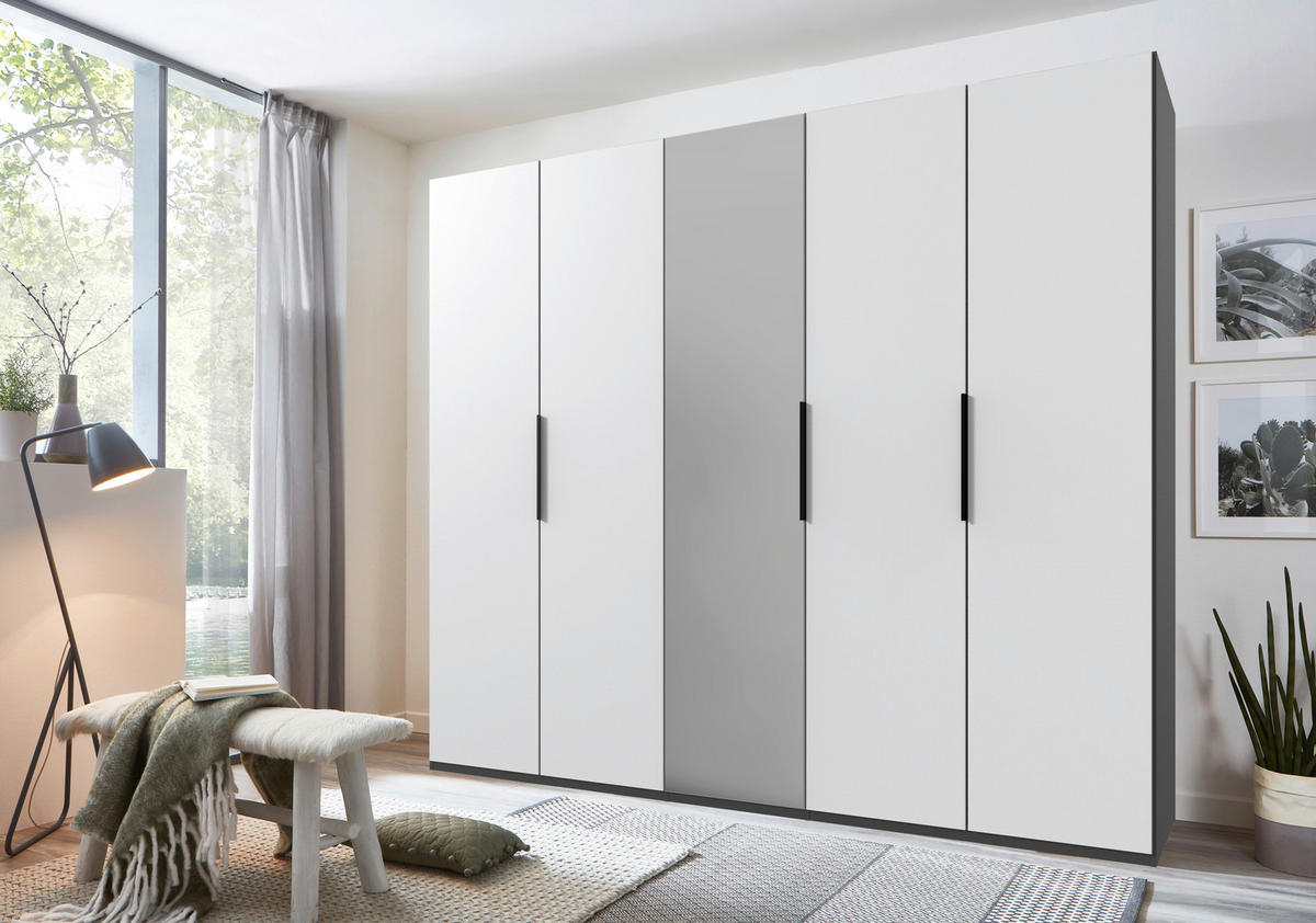 DREHTÜRENSCHRANK in Graphitfarben, Weiss  - Weiss/Schwarz, Konventionell, Holzwerkstoff/Metall (250/236/58cm) - Hom`in