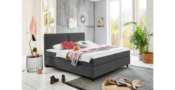 BOXSPRINGBETT 160/200 cm  in Anthrazit  - Anthrazit/Schwarz, KONVENTIONELL, Kunststoff/Textil (160/200cm) - Hom`in