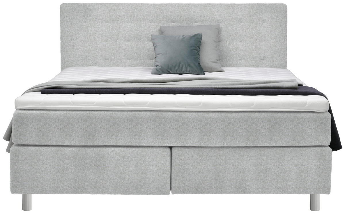 BOXSPRINGBETT 200/200 cm  in Hellgrau  - Chromfarben/Hellgrau, Konventionell, Kunststoff/Textil (200/200cm) - Voleo