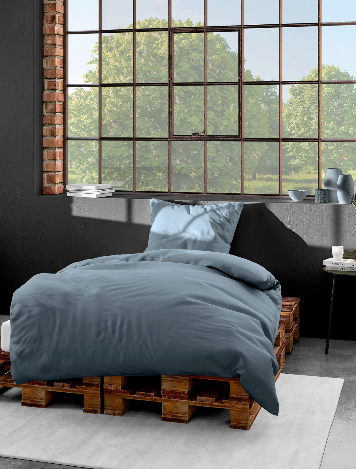BETTWÄSCHE Makosatin 155/220 cm  - Blaugrau, KONVENTIONELL, Textil (155/220cm) - Bierbaum