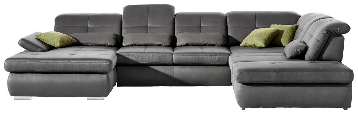 WOHNLANDSCHAFT Grau Mikrofaser  - Chromfarben/Grau, Design, Textil (195/371/260cm) - Beldomo Style