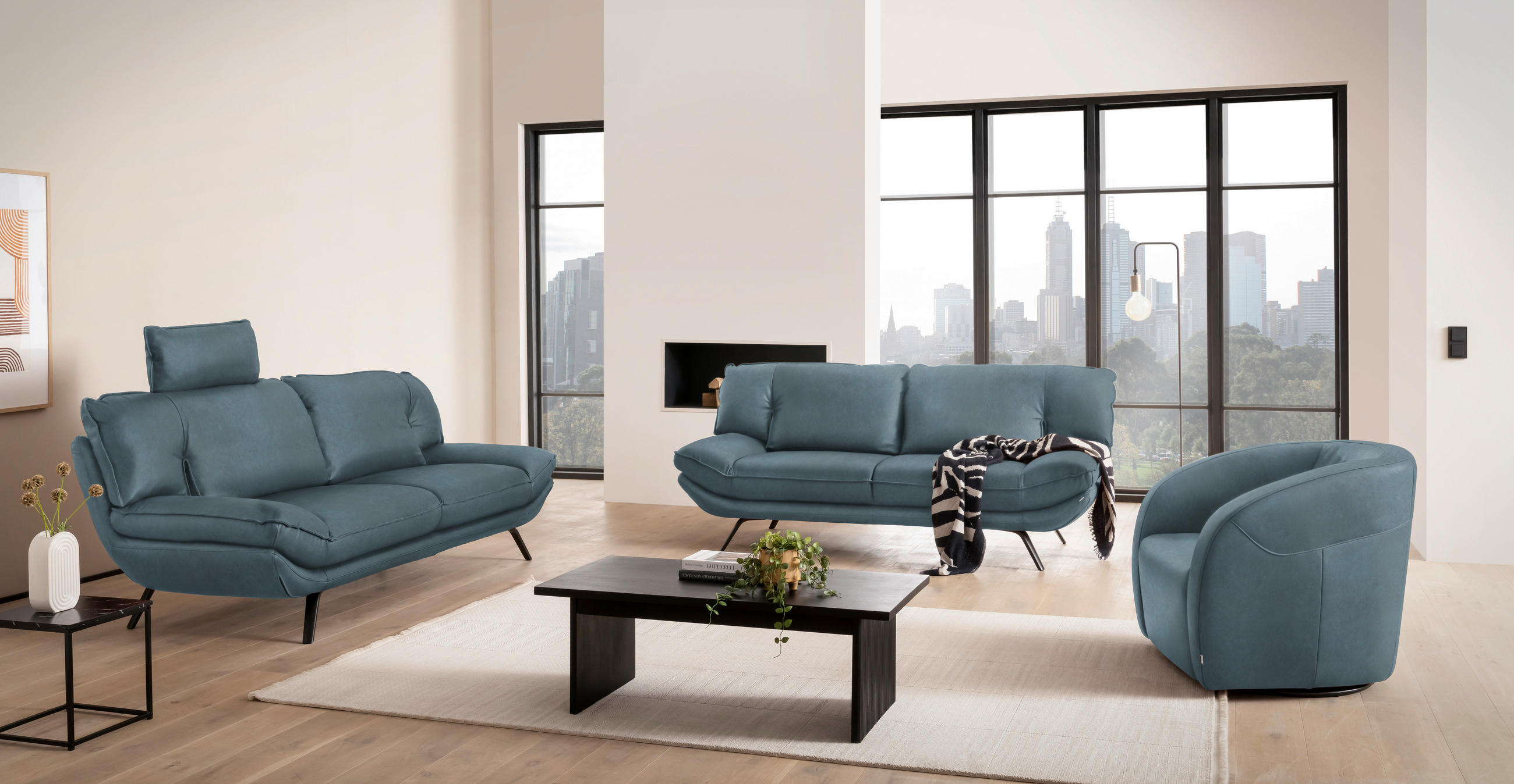 SESSEL in Echtleder Blau - Blau/Schwarz, Design, Leder/Kunststoff (80/78/82cm) - Celina