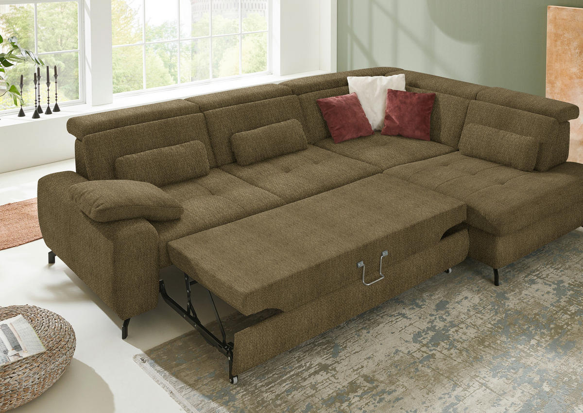 ECKSOFA in Chenille Grün  - Schwarz/Grün, Design, Textil/Metall (310/220cm) - Beldomo Style