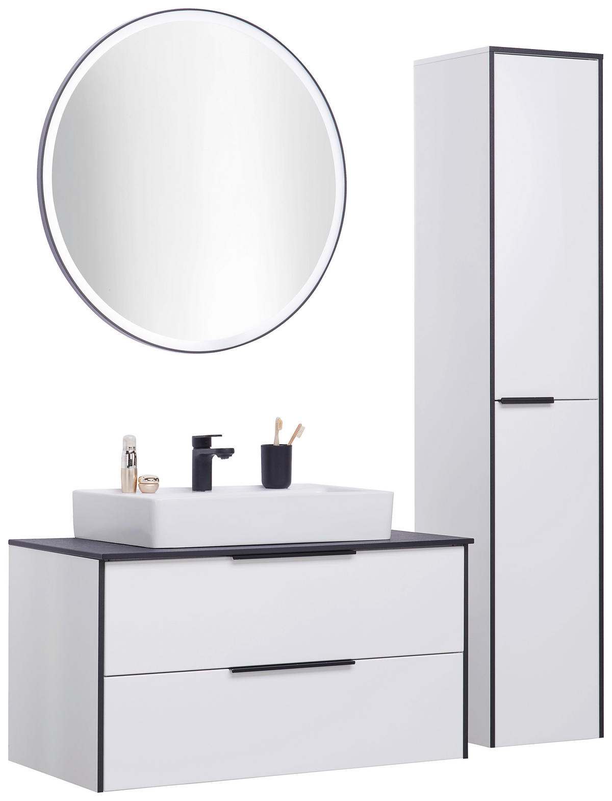 BADEZIMMER  in 92,4 cm  - Weiß Hochglanz/Schwarz, Basics, Glas/Keramik (92,4cm) - Voleo