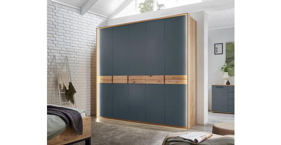 DREHTÜRENSCHRANK 149,6/229,4/59,5 cm,  in Blau, Eichefarben, 5-türig  - Blau/Eichefarben, Design, Holzwerkstoff/Metall (149,6/229,4/59,5cm) - Dieter Knoll