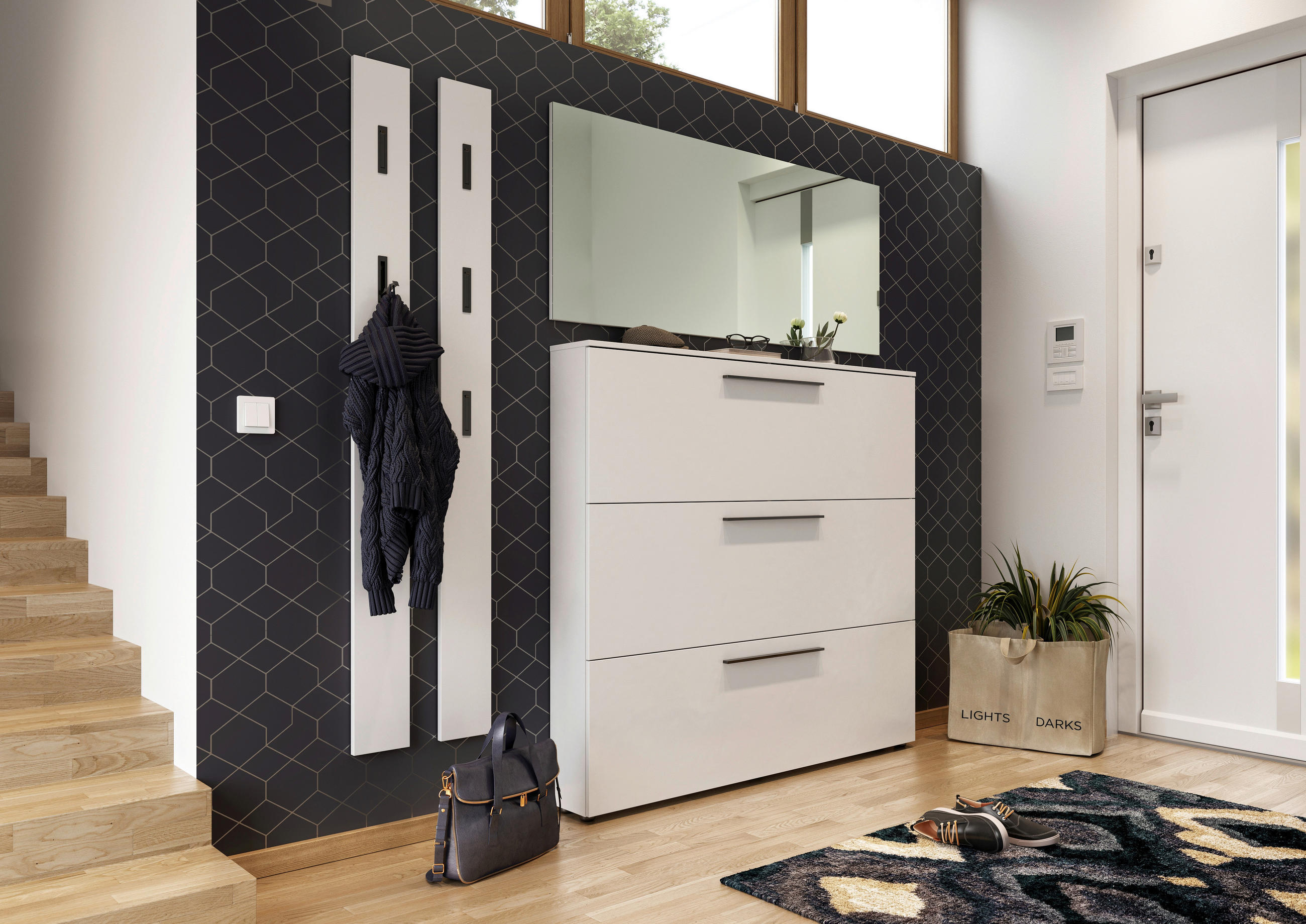 SCHUHKIPPER melaminharzbeschichtet Weiß  - Schwarz/Weiß, Basics, Holzwerkstoff/Kunststoff (140/129/19cm)