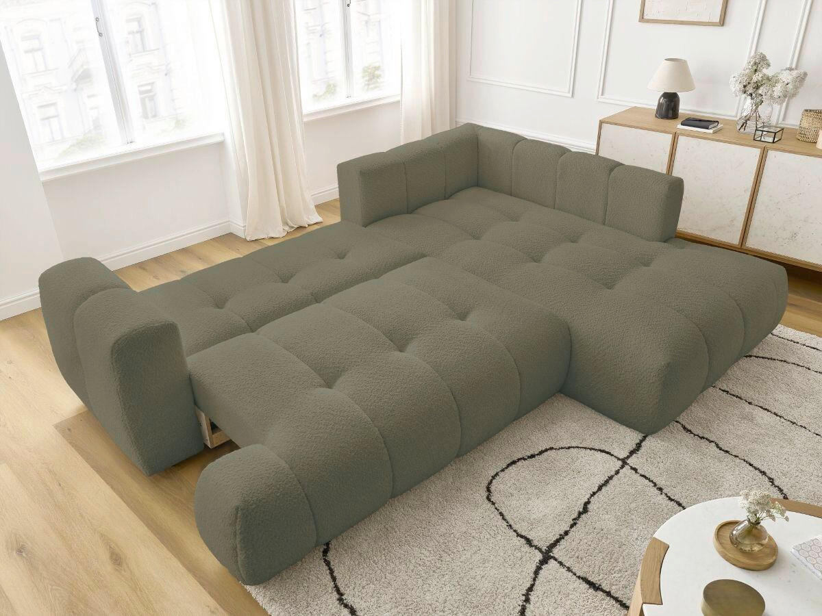 ECKSCHLAFSOFA EVEREST Bouclé Grün  inkl. Rückenkissen, Schlaffunktion  - Schwarz/Grün, MODERN, Kunststoff/Textil (282/204cm)