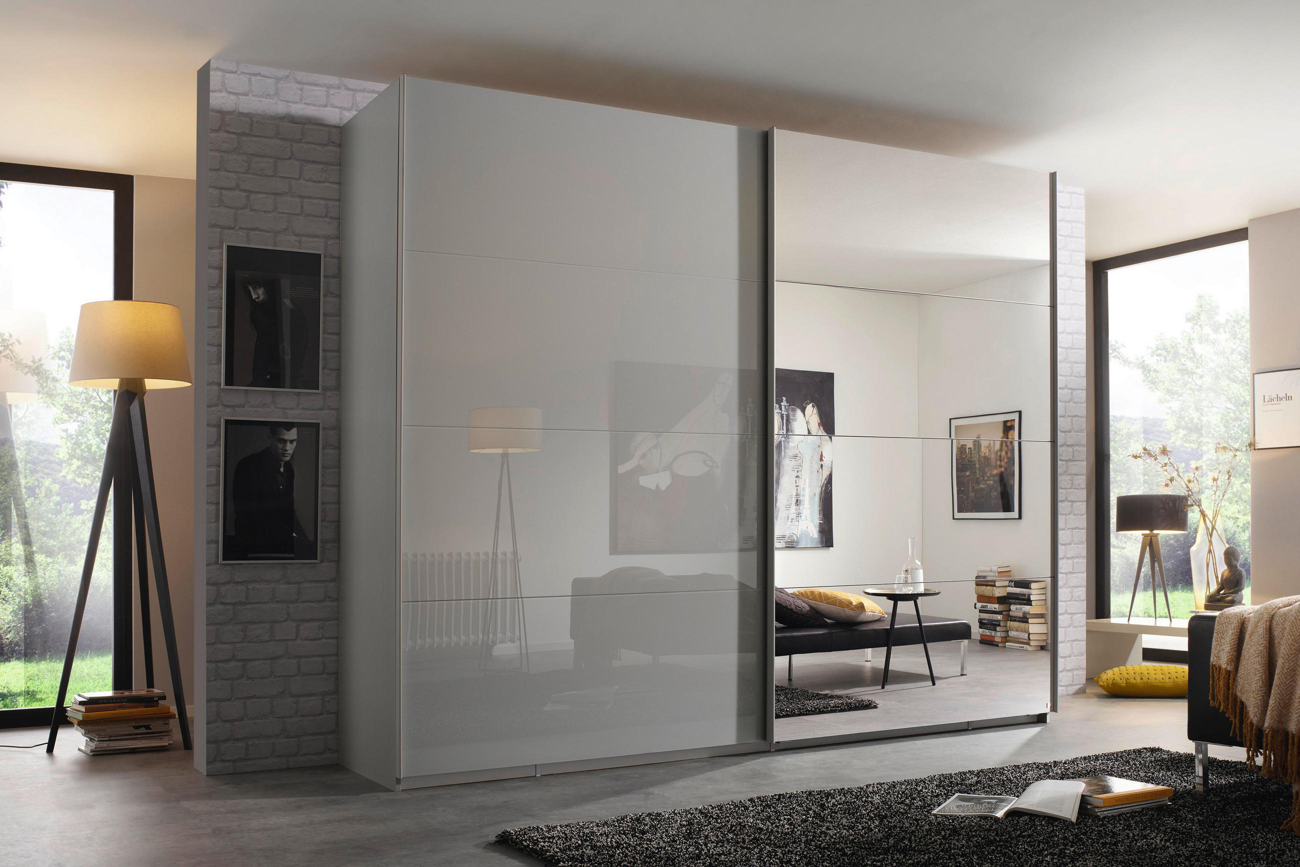 SCHWEBETÜRENSCHRANK 271/223/69 cm 2-türig Grau  - Grau, Design, Glas/Holzwerkstoff (271/223/69cm) - Xora