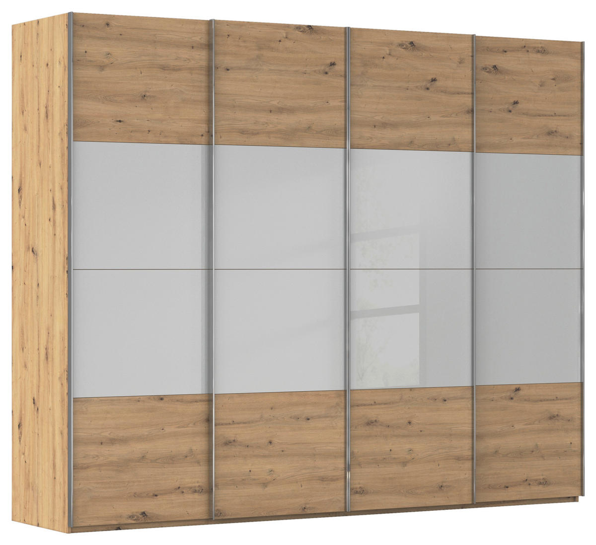 SCHWEBETÜRENSCHRANK 271/235/68 cm 4-türig Grau, Eiche Artisan  - Chromfarben/Weiß, KONVENTIONELL, Glas/Holzwerkstoff (271/235/68cm) - Novel