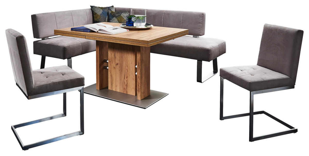 ECKBANK 227/165 cm  in Edelstahlfarben, Sandfarben  - Sandfarben/Edelstahlfarben, Design, Textil/Metall (227/165cm) - Moderano