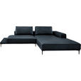 ECKSOFA  in Echtleder Dunkelblau  304/201 cm  - Schwarz/Dunkelblau, Design, Leder/Metall (304/201cm) - Belluti