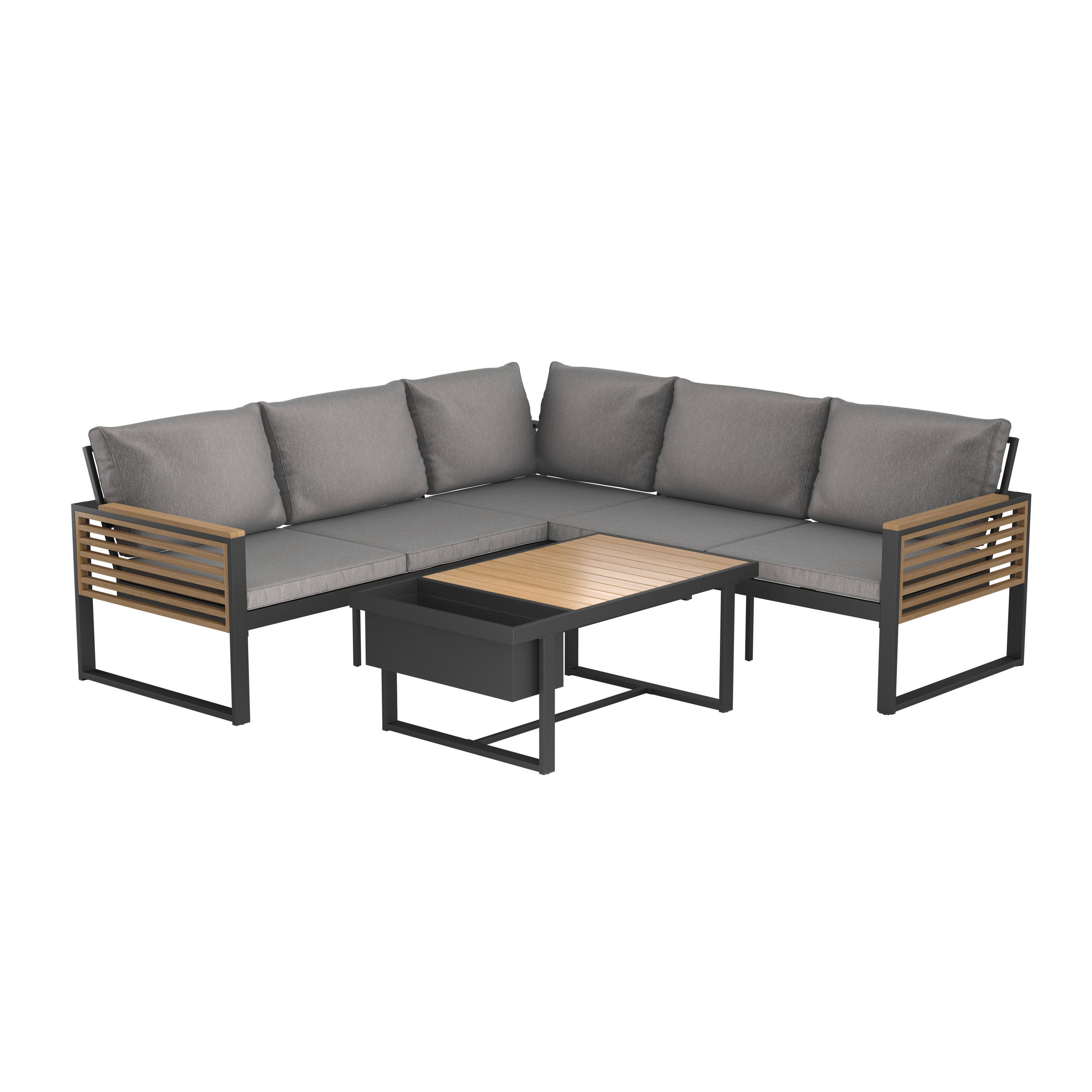 LOUNGE GARNITURA  prirodne boje, crna   - sivo-smeđa/prirodne boje, Moderno, drvo/metal (235/235cm) - Ambia Garden