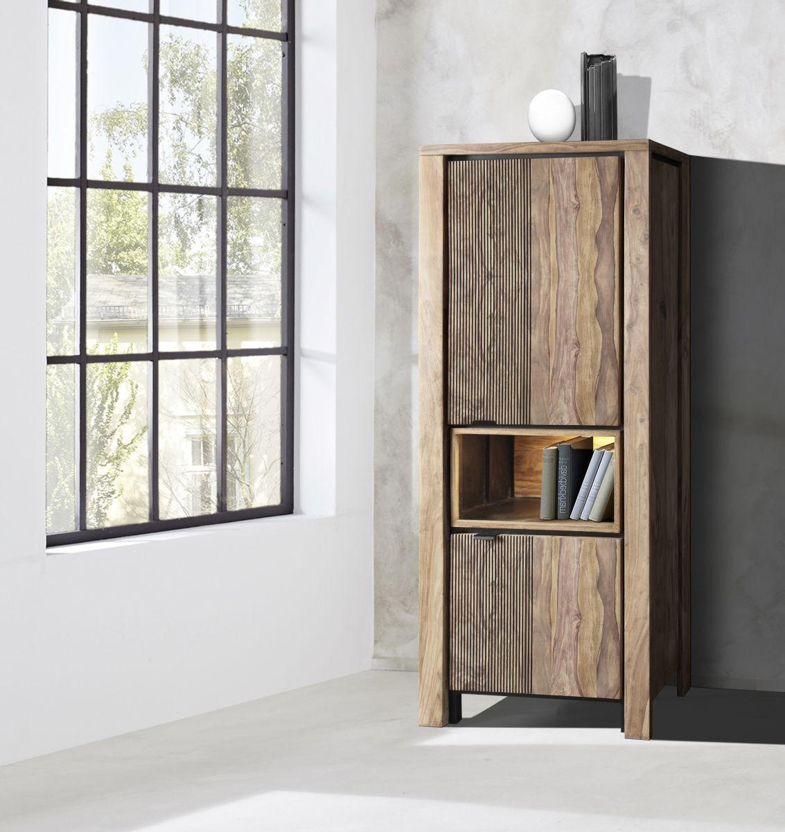 VITRÍNA, indický palisander, prírodná farba, 75/180/40 cm - prírodná farba, Modern, kov/drevo (75/180/40cm) - Livetastic
