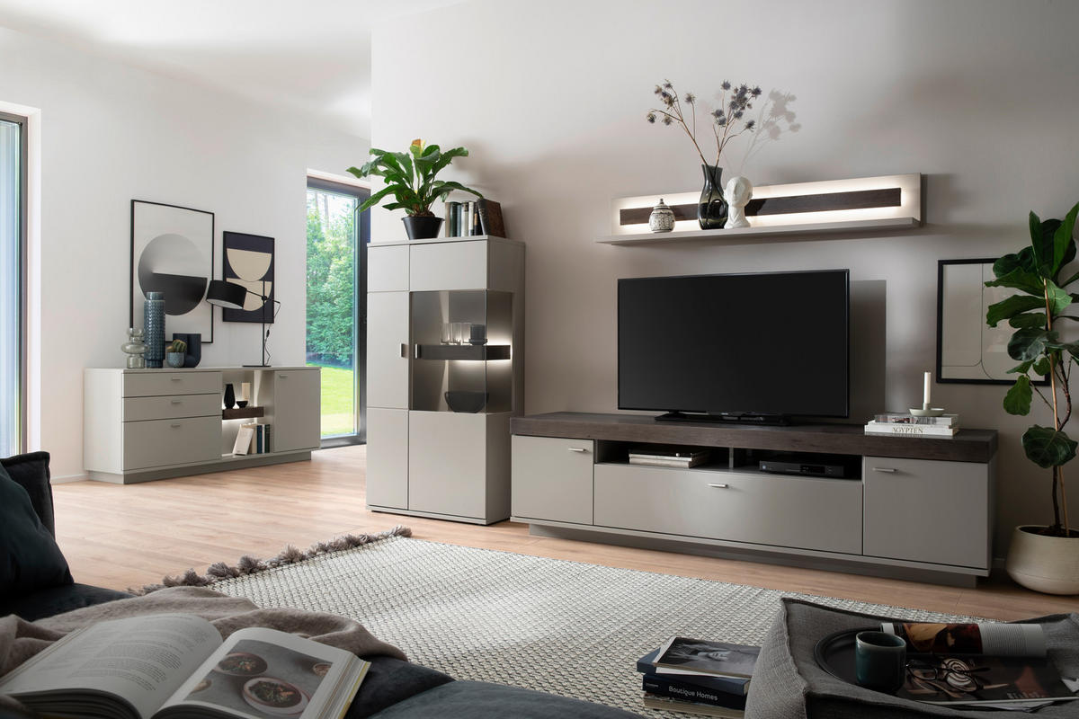 TV-ELEMENT Grau, Eichefarben  210/58/50 cm  - Eichefarben/Grau, Design, Holzwerkstoff/Metall (210/58/50cm) - Novel