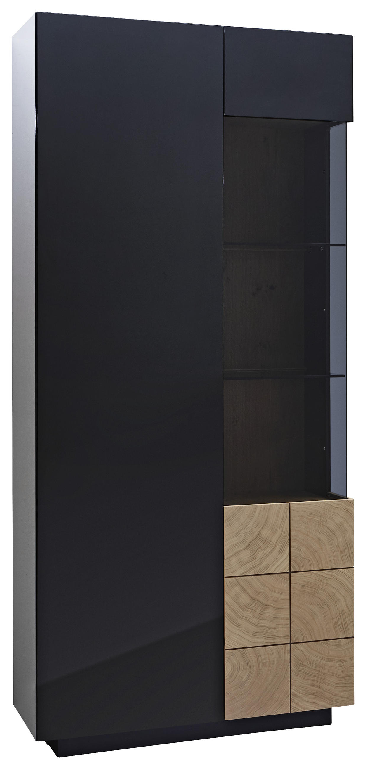 VITRINE in furniert Eiche Eichefarben, Dunkelgrau  - Eichefarben/Dunkelgrau, Design, Glas/Holz (90/200/42cm) - Ambiente