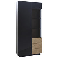 VITRINE in furniert Eiche Eichefarben, Dunkelgrau  - Eichefarben/Dunkelgrau, Design, Glas/Holz (90/200/42cm) - Ambiente