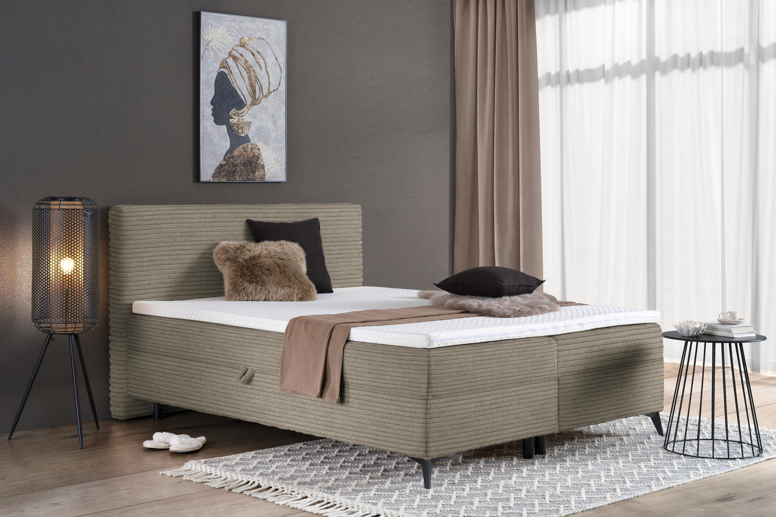 BOXBETT 160/200 cm  in Beige  - Beige/Schwarz, Design, Holz/Holzwerkstoff (160/200cm) - Xora