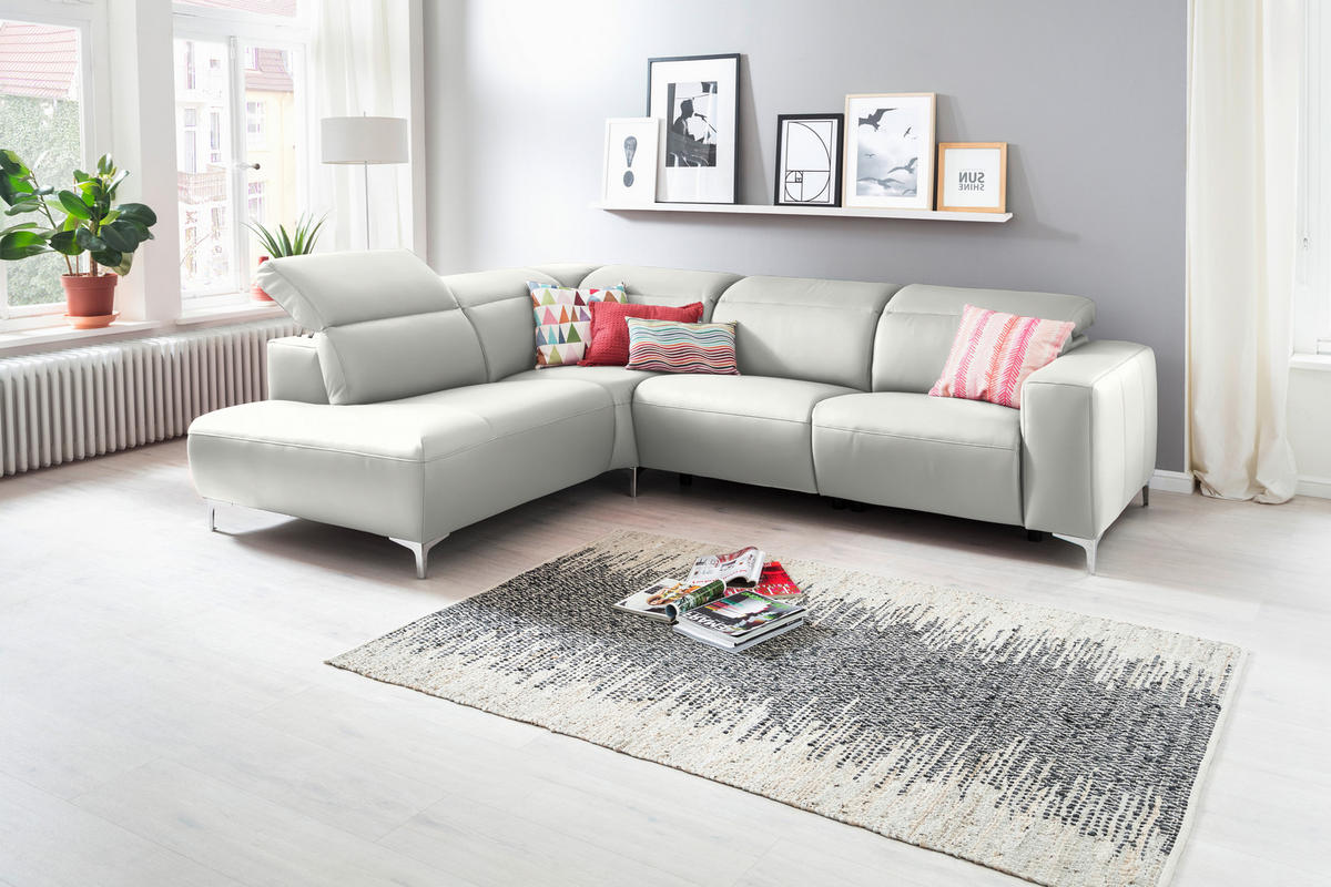 ECKSOFA in Echtleder Weiss  - Chromfarben/Weiss, Design, Leder/Metall (223/290cm) - Pure Home Lifestyle